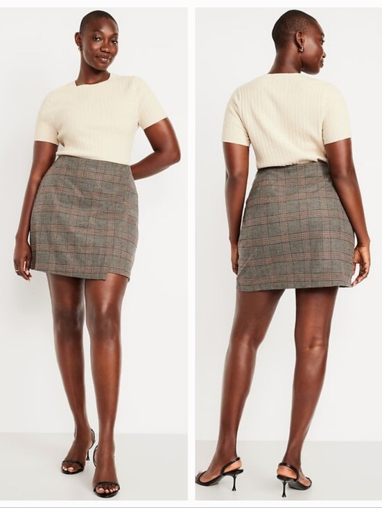 Old Navy Dresses & Skirts - NEW Old Navy XXL Plaid Mini Skirt Collegiate Preppy High Waist Wrap Front Gray